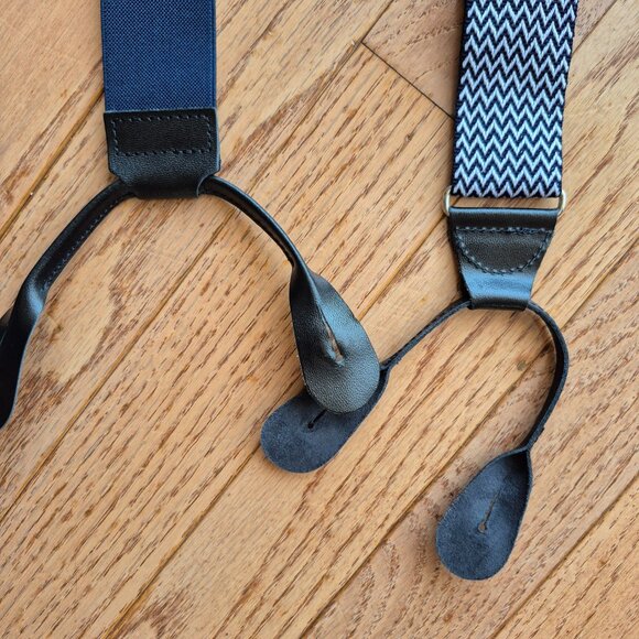 Classic Chevron Suspenders Men's Braces Y back Blue White - Picture 13 of 14